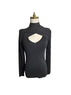sofia by sofia vergara Black Ribbed Mock Neck Twist Cut Out Top Size S